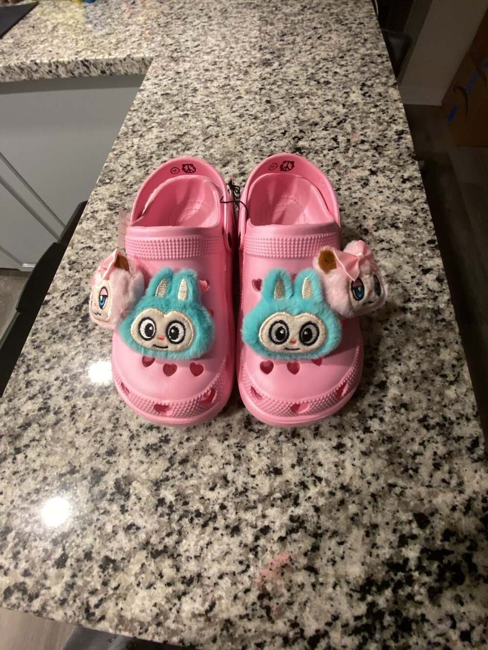 Unbranded Kids Pink EVA Garden Clogs with Plush Bunny Charms